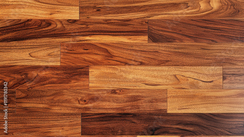Warm Acacia Wood Texture: Rich, deep tones of acacia hardwood arranged in a rustic pattern, showcasing the natural grain and variation in color.