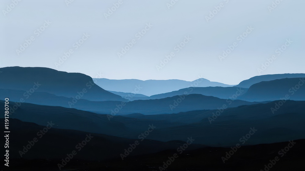 Serene Twilight over Majestic Mountains. Peaceful Dusk Scene