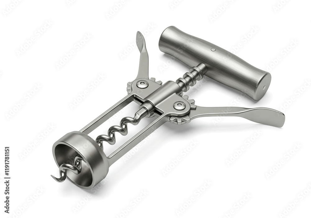 Corkscrew for wine bottle isolated on white background. 3d render Corkscrew for wine bottle isolated on white background. 3d render