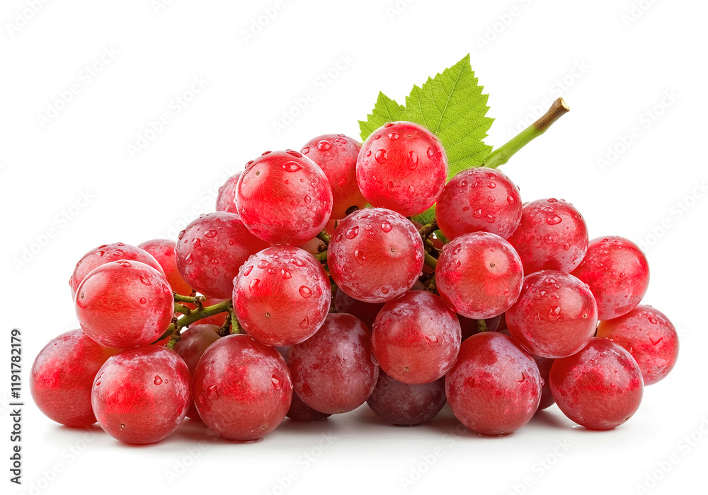 Ripe red grape with drops isolated on white. Ripe red grape with drops isolated on white.