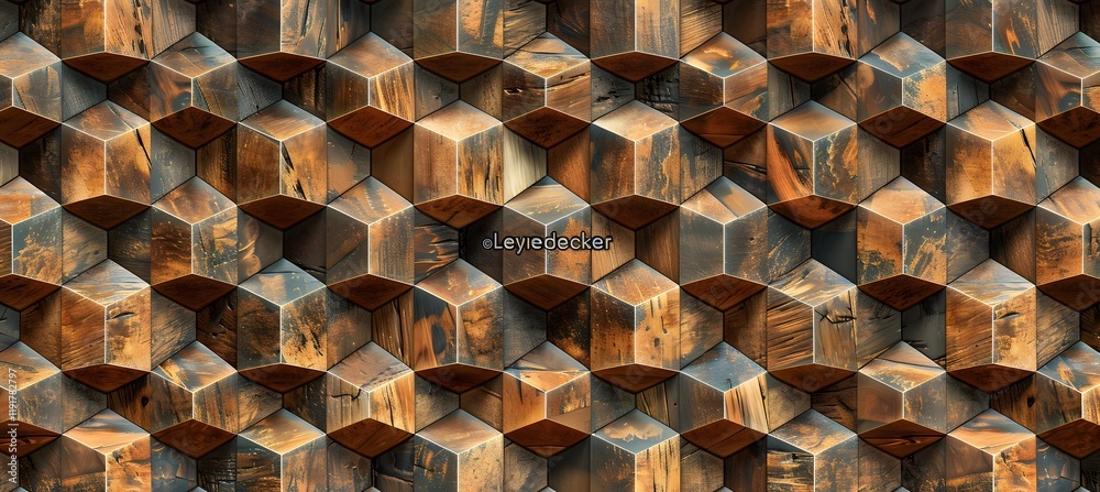 Seamless Pattern of Three-Dimensional Hexagonal Wooden Cubes