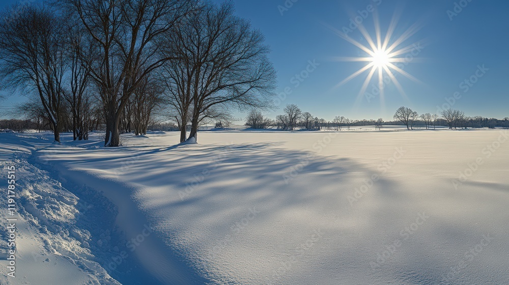 A snow covered field with trees in the background A snow covered field with trees in the background