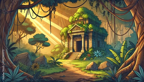 Hidden Jungle Temple in Golden Light photo