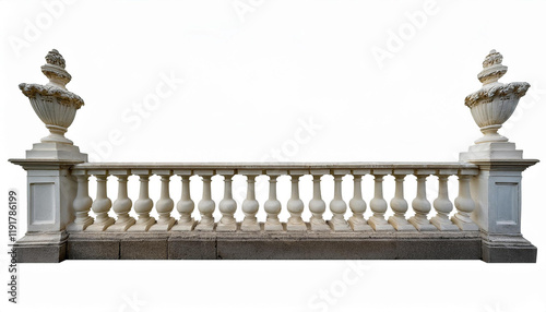 long white stone baroque stile balustrade isolated with transparency