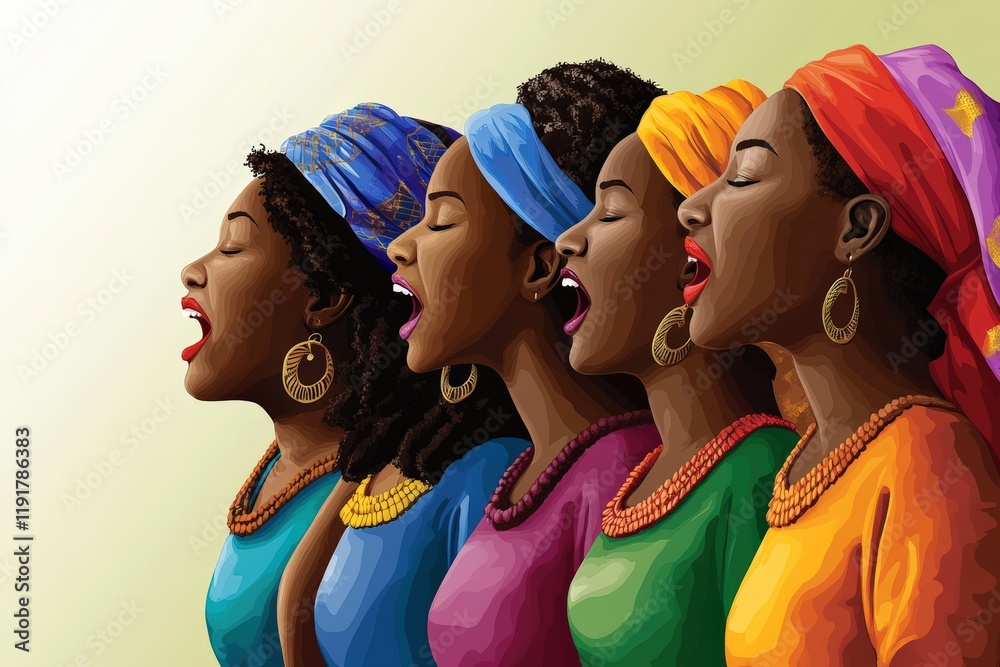 Fototapeta premium Celebrating Women Singing for 8 March International Women's Day, Empowerment and Feminism, Unity in Diversity, Inspirational Expression, Women’s Day Concept