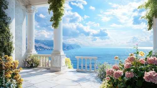 Mediterranean Balcony Serenity: A Dreamy Coastal View