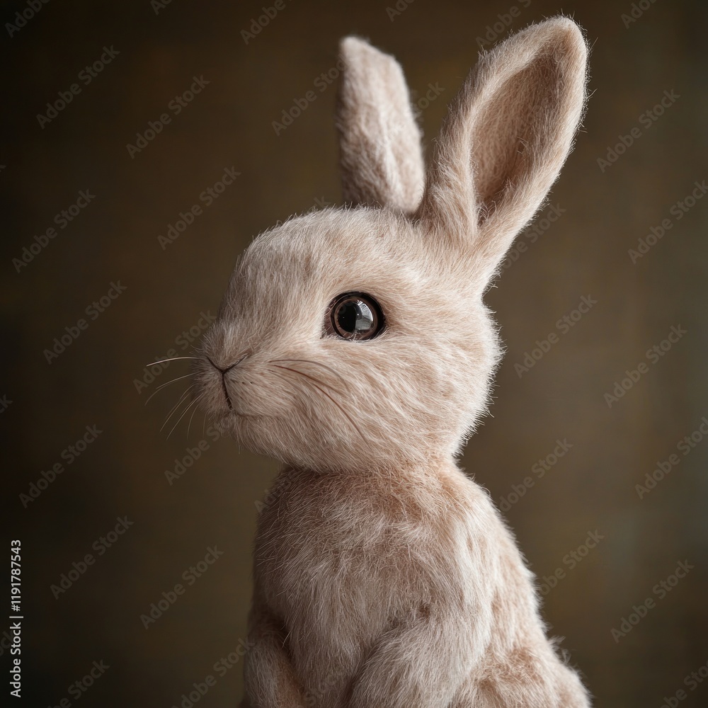 Fototapeta premium Beige bunny, studio shot, plush toy, dark background, Easter