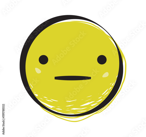 Minimalist yellow neutral emoji with black outline and simple expression, isolated on a white background. Concept of simplicity and emotion. Vector illustration