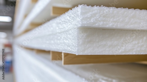 Close-up of stacked white foam sheets.