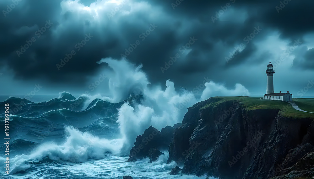 Lighthouse Against the Storm: A Dramatic Seascape Lighthouse Against the Storm: A Dramatic Seascape