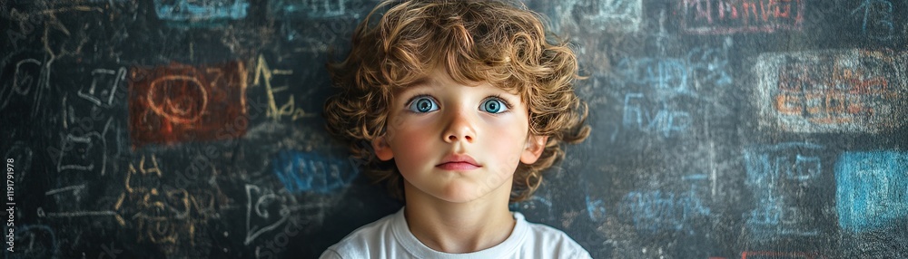 Curious child in classroom educational environment portrait indoor engaging learning concept Curious child in classroom educational environment portrait indoor engaging learning concept