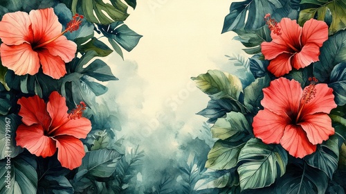 Wallpaper Mural Vibrant Hibiscus Watercolor Painting: A Tropical Floral Masterpiece Torontodigital.ca