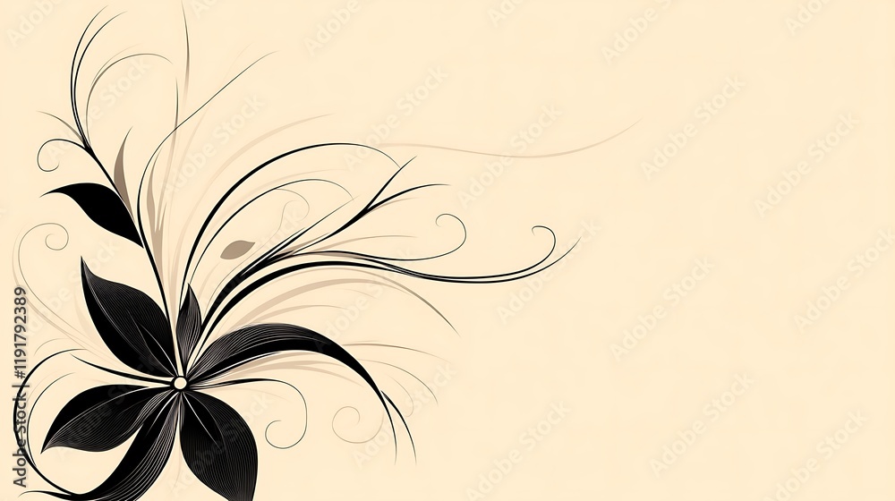 Elegant Black Flower Design on Beige Background Elegant Black Flower Design on Beige Background