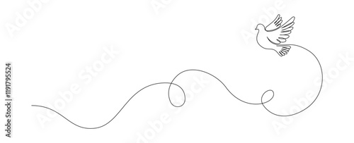 White dove in one continuous line drawing. Bird symbol of peace and freedom in simple linear style. Concept for wedding invitation icon. Editable stroke. Doodle sketch vector illustration
