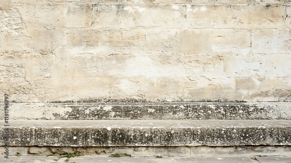 Fototapeta premium Weathered Stone Wall With Two Steps Below