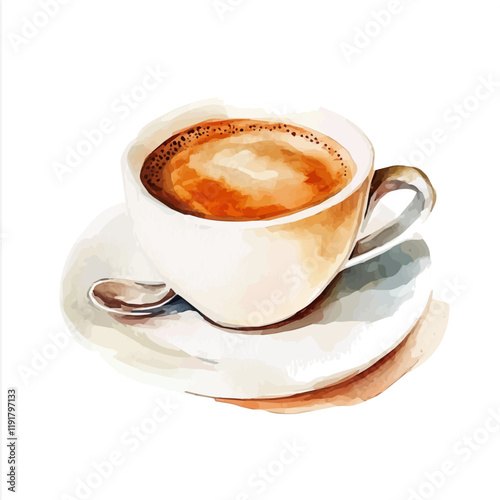 A watercolor drawing of a cafe au lait, isolated on a white background. Cafe au Lait vector.
