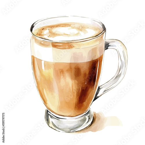 A watercolor vector of a cafe au lait, isolated on a white background. Cafe au Lait vector.
