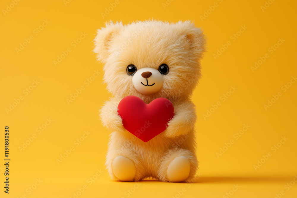 Fototapeta premium Teddy bear holding a red heart for Valentine's Day