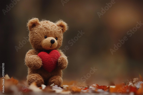 Cute teddy bear holding red heart Valentines Day isolated color background