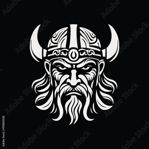 Viking warrior label emblem. Vector illustration.