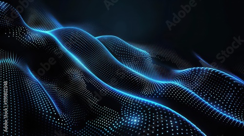 Abstract digital waves with glowing blue lines and dots creating a futuristic landscape.