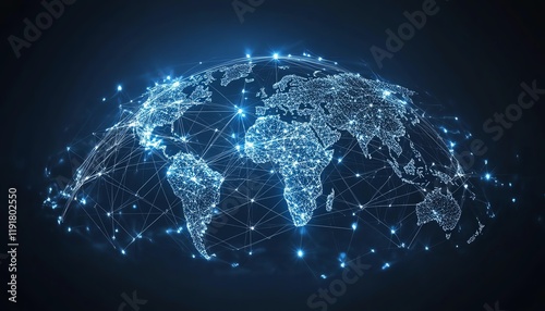 Digital globe with network connectivity, world tech company telecommunication, business and technology innovation, global communication systems, future business networks