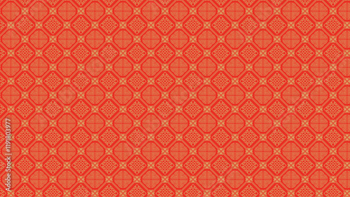 Chinese geometric pattern texture with yellow lines on red background