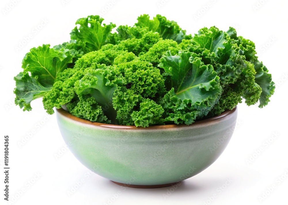 Fresh Kale, Ceramic Bowl, White Background - High-Resolution Food Photography Fresh Kale, Ceramic Bowl, White Background - High-Resolution Food Photography