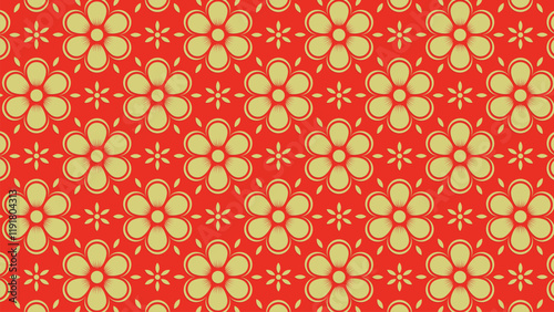Chinese pattern texture with yellow flowers on a red background
