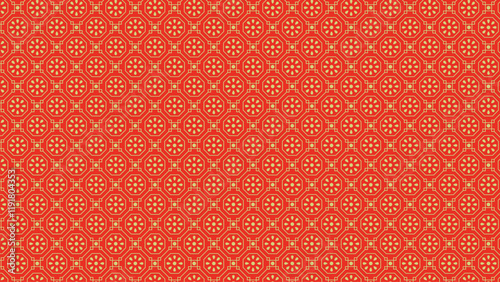 Chinese hexagon pattern texture against red background