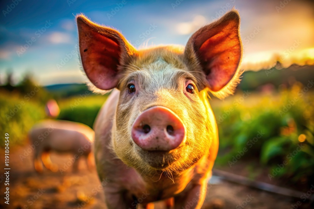 Fototapeta premium Chinese Pig Portrait Photography: Majestic Swine, Farm Animal, Asian Pig Breed, Rural China, Domesticated Pig