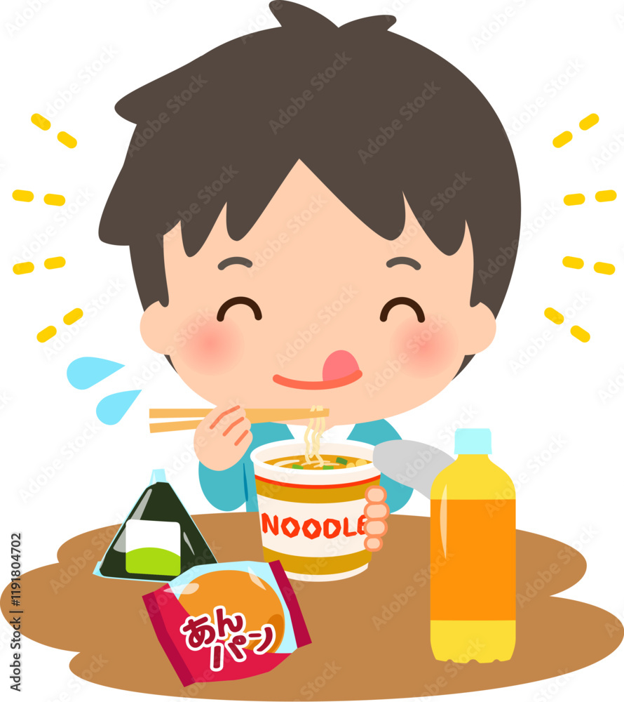 食事がカップラーメン、菓子パン、ジュースの男性