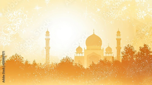 Golden Mosque Sunrise, Festive Background (1) photo