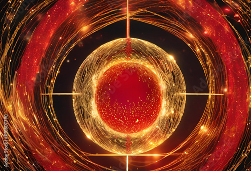 Vibrant Festive Orb with Red and Gold Energy
