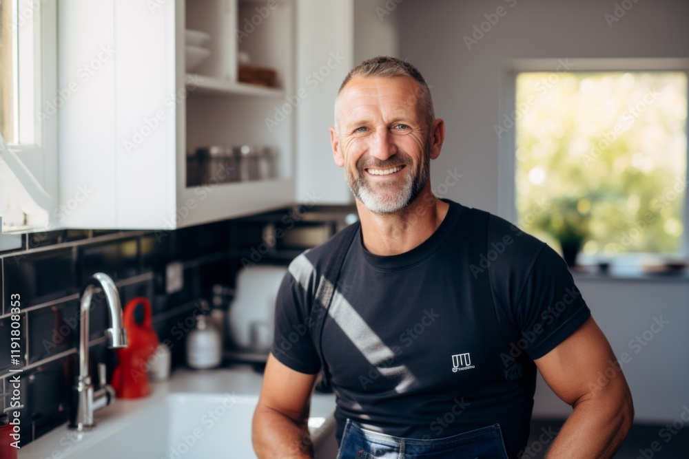 Smiling portrait of a middle aged Caucasian plumber Smiling portrait of a middle aged Caucasian plumber