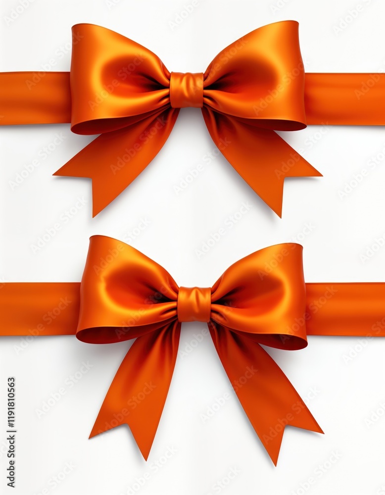 Orange bow with satin ribbon isolated on white background. Elegant gift wrap decoration. Festive, celebratory item. Ideal for gift wrapping holiday decorations. Versatile design for various occasions. Orange bow with satin ribbon isolated on white background. Elegant gift wrap decoration. Festive, celebratory item. Ideal for gift wrapping holiday decorations. Versatile design for various occasions.