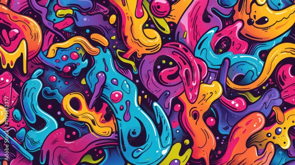 A vibrant abstract pattern featuring colorful, fluid shapes and organic forms. A vibrant abstract pattern featuring colorful, fluid shapes and organic forms.