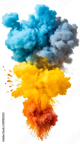 dramatic smoke explosion, highenergy effect, vivid colors, surrealist style, isolated on white background photo