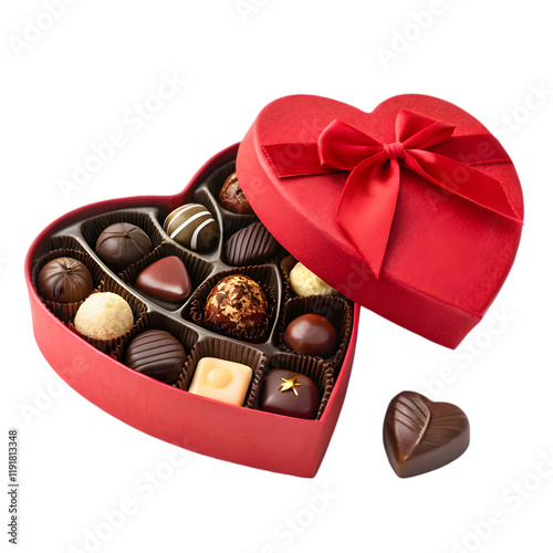 heart shaped speech boxfilled with asorted chocolate isolated on white background , PNG transparent photo