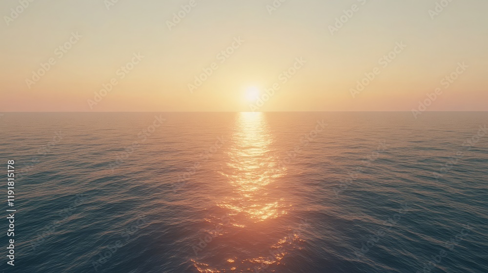 Obraz premium Tranquil Sunset Over Calm Ocean Waters with Gentle Waves and Reflected Light Creating a Peaceful Atmosphere for Relaxation and Inspiration