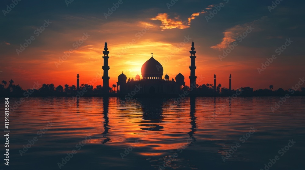 Fototapeta premium Majestic Mosque Silhouette at Sunset