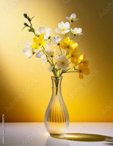 Wallpaper Mural ライトイエローからホワイトの優しいグラデーションに、春の花を象徴するガラスの花瓶がひとつだけ置かれたエレガントな空間
 Torontodigital.ca