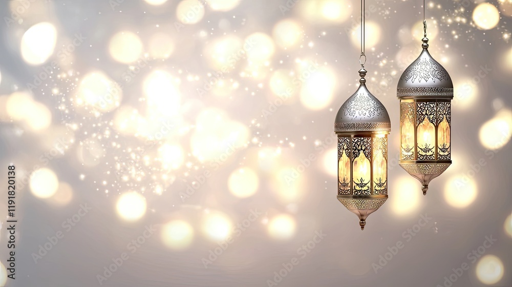 Festive lanterns, glowing bokeh, celebratory background, Ramadan greeting Festive lanterns, glowing bokeh, celebratory background, Ramadan greeting