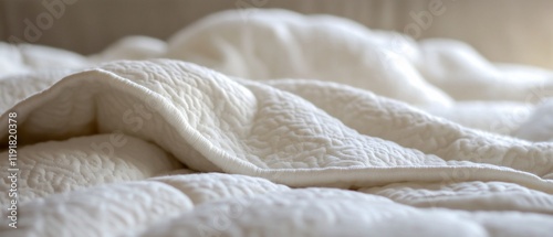 Wallpaper Mural White textured comforter on bed, bedroom, morning light, cozy Torontodigital.ca