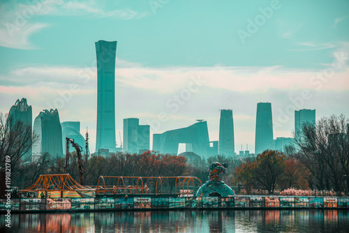 Beijing Chaoyang Park overlooking the CBD skyline