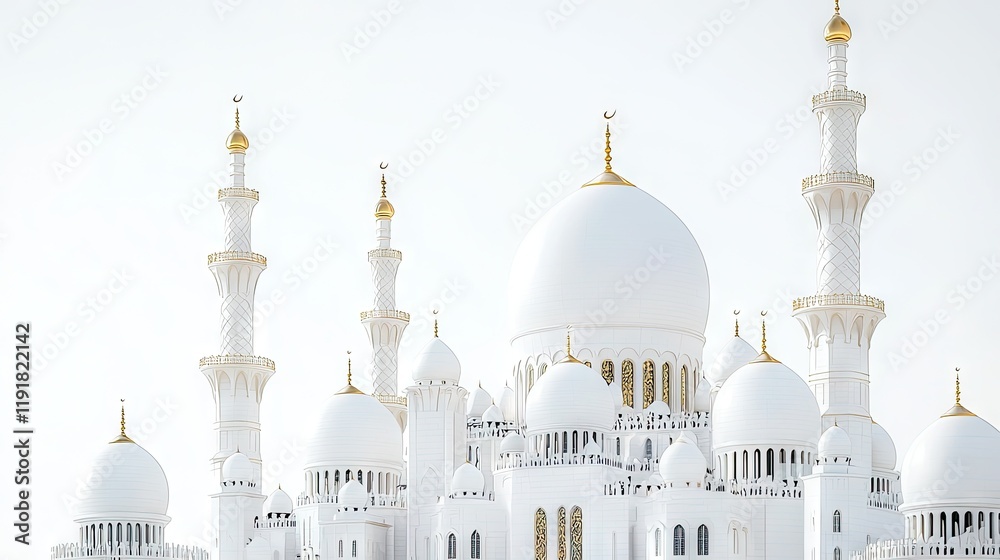 Obraz premium Majestic white mosque domes, UAE. Peaceful architectural detail, bright sunlight. Travel brochure