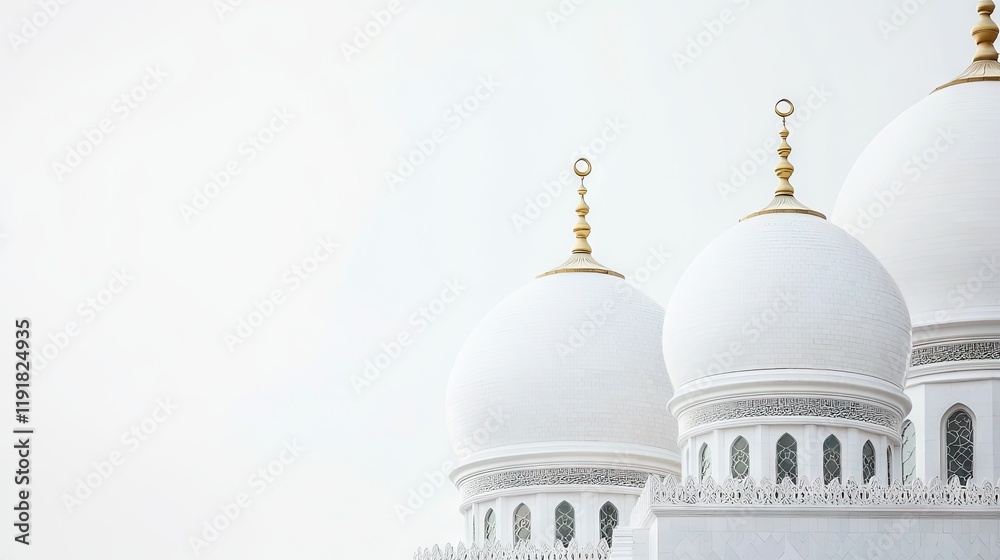 Obraz premium White mosque domes, overcast sky, peaceful scene, religious tourism