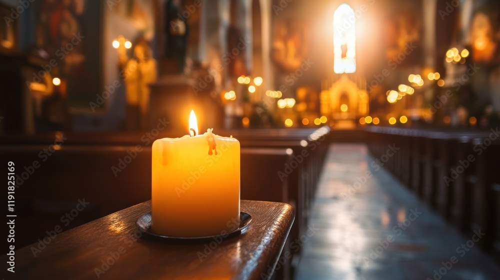 A Single Lit Candle in a Church A Single Lit Candle in a Church