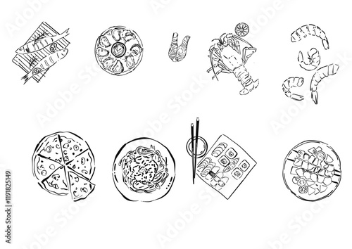 hand drawn linework vector illustration of  dinner meals