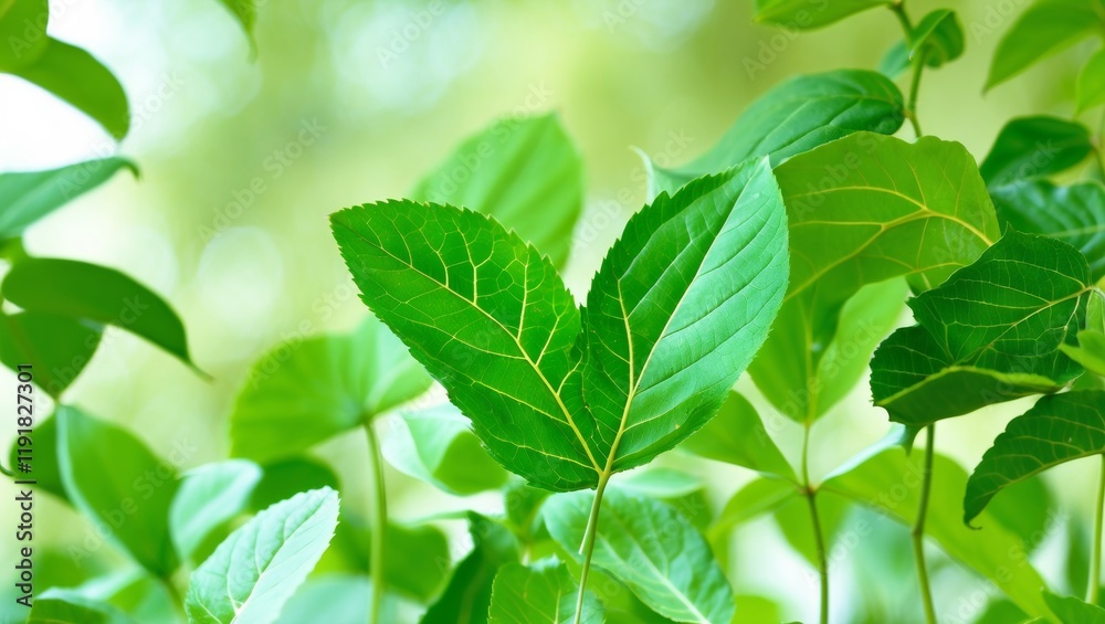 Close-up shot of fresh green leaves, showcasing intricate vein details, with a blurred natural backdrop. The image highlights growth, vitality, and a harmonious connection to nature, emphasizing organ Close-up shot of fresh green leaves, showcasing intricate vein details, with a blurred natural backdrop. The image highlights growth, vitality, and a harmonious connection to nature, emphasizing organ